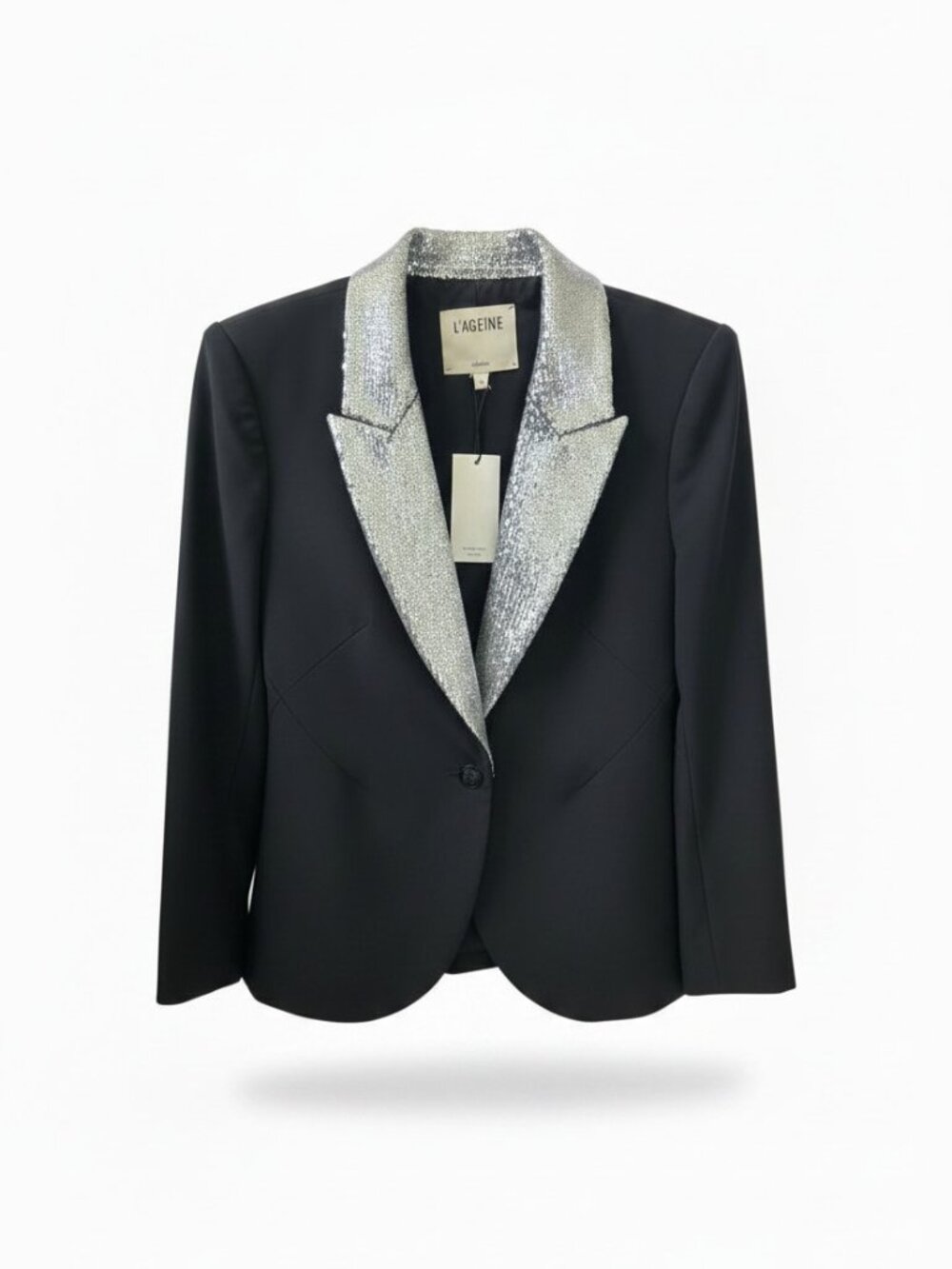 L'Agence Black Tuxedo Blazer with Silver Sequin Lapel (NWT)